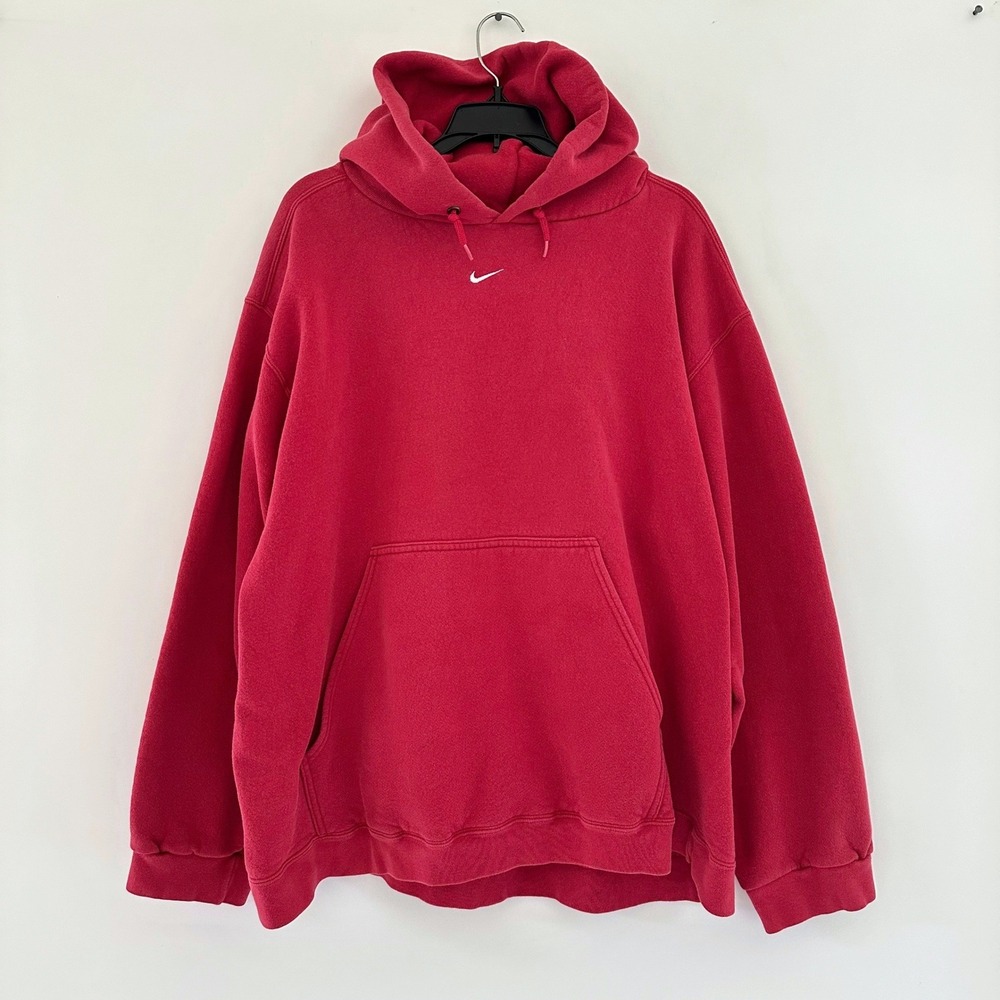 Vintage 90s Nike Center Swoosh Hoodie Mens XL Faded Red Made in USA Pullover y2k
